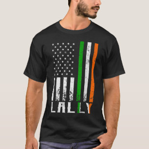 Irish LALLY Family American Flag Ireland Flag T-Shirt