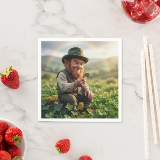 Irish Leprechaun Admiring a Gold Coin Serviette (Beispiel)