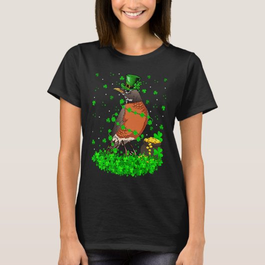 Irish Leprechaun American Robin Bird St Patrick's  T-Shirt (Vorderseite)