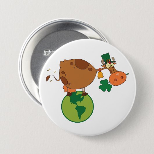 Irish Leprechaun Cow Standing on Planet Earth Button (Vorne & Hinten)