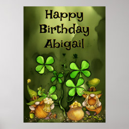 Irish Leprechaun Gnomes and Clovers Happy Birthday Poster