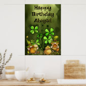 Irish Leprechaun Gnomes and Clovers Happy Birthday Poster (Küche)