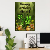 Irish Leprechaun Gnomes and Clovers Happy Birthday Poster (Heimbüro)