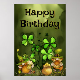 Irish Leprechaun Gnomes and Clovers Happy Birthday Poster