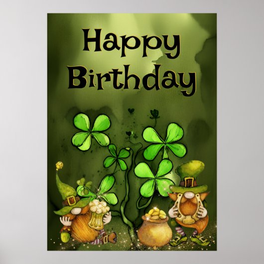 Irish Leprechaun Gnomes and Clovers Happy Birthday Poster (Vorne)