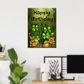Irish Leprechaun Gnomes and Clovers Happy Birthday Poster (Heimbüro)