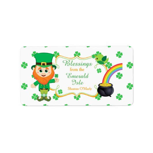 Irish Leprechaun Greetings Clover St Patrick's Dal Adressaufkleber (Vorne)