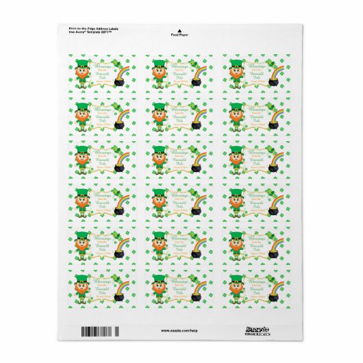 Irish Leprechaun Greetings Clover St Patrick's Dal Adressaufkleber (Vorne)