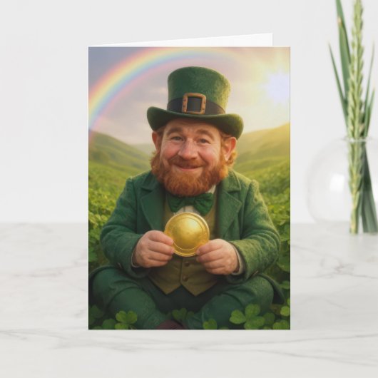 Irish Leprechaun Holding a Gold Coin Karte (Vorderseite)