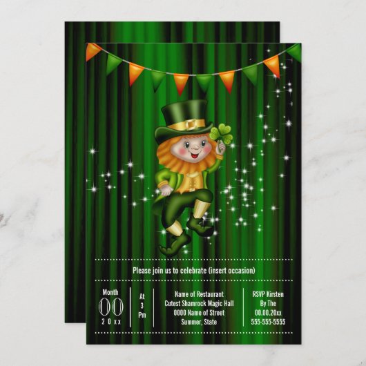 Irish Leprechaun jig Kleeblatt bunte Feiertage Einladung (Vorne/Hinten)