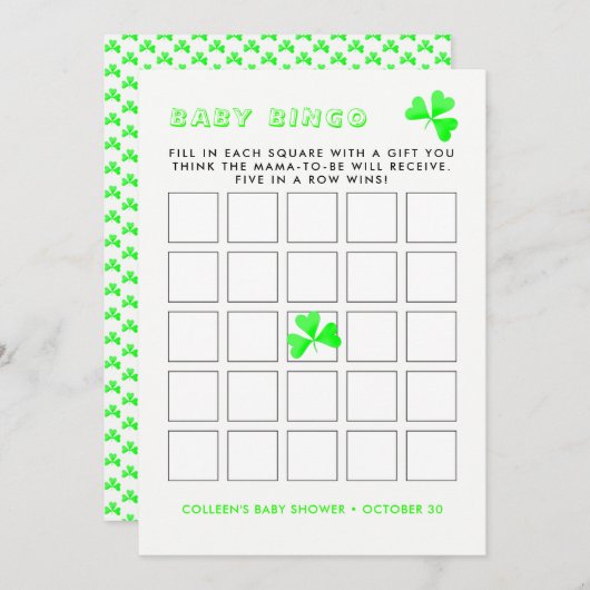 Irish Leprechaun Lucky Kleeblatt Baby Bingo Einladung (Vorne/Hinten)