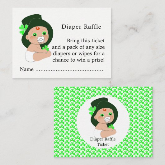 Irish Leprechaun Lucky Kleeblatt Diaper Raffle Begleitkarte (Vorne/Hinten)