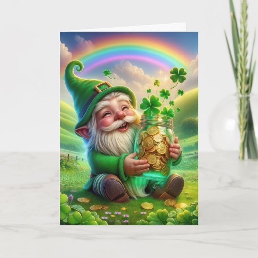 Irish Leprechaun mit Goldmünzen Feiertagskarte (Vorderseite)