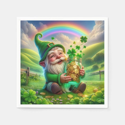 Irish Leprechaun mit Goldmünzen Serviette (Vorderseite)