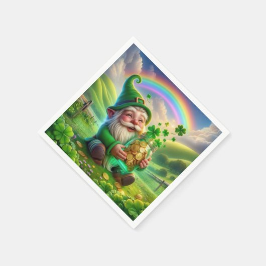 Irish Leprechaun mit Goldmünzen Serviette (Ecke)