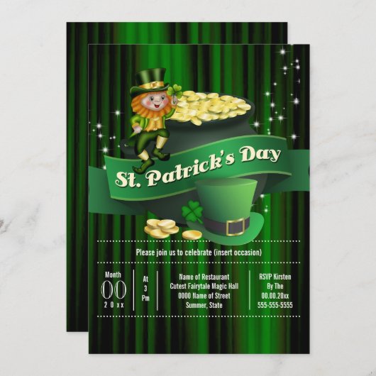 Irish Leprechaun pot gold St Patricks - Feiertag Einladung (Vorne/Hinten)