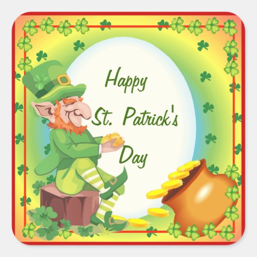 Irish Leprechaun Pot of Gold Quadratischer Aufkleber (Vorderseite)