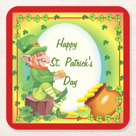 Irish Leprechaun Pot of Gold Rechteckiger Pappuntersetzer (Vorderseite)