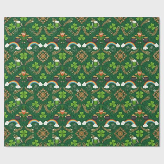 Irish Leprechaun Rainbow Green Celtic Pattern Geschenkpapier (Flach)