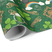 Irish Leprechaun Rainbow Green Celtic Pattern Geschenkpapier (Rolleneckpunkt)