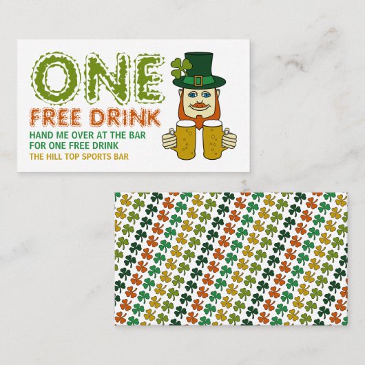 Irish Leprechaun, St Patrick's Day Drinks Ticket (Vorne/Hinten)