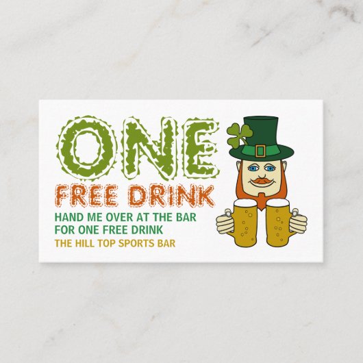 Irish Leprechaun, St Patrick's Day Drinks Ticket (Vorderseite)