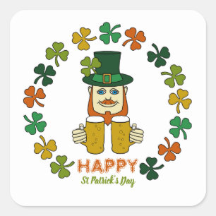 Irish Leprechaun, St Patrick's Day Quadratischer Aufkleber