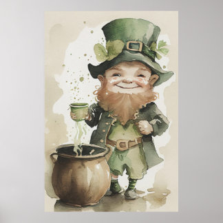 Irish Leprechaun Watercolor Painting Poster