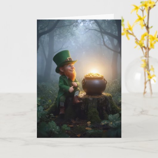 Irish Leprechaun with a Pot of Gold Karte (Gelbe Blume)