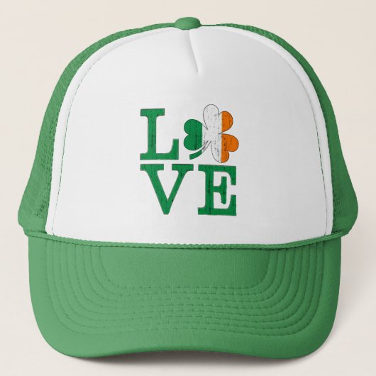 Irish Liebe Distressed Tricolor Kleeblatt St Paddy Truckerkappe (Vorderseite)