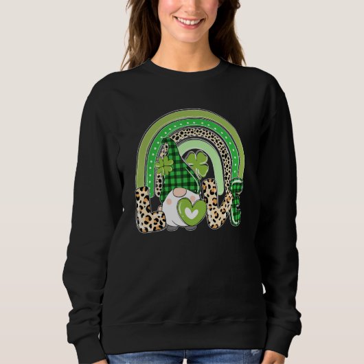 Irish Liebe Gnome Lucky Kleeblatt Rainbow Leopard Sweatshirt (Vorderseite)