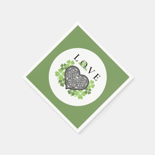 Irish LIEBE Kleeblatt & Celtic Knot Heart Paper Serviette (Ecke)