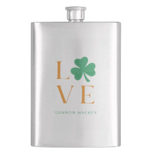 Irish Liebe Kleeblatt Chic Orange und Green Flachmann