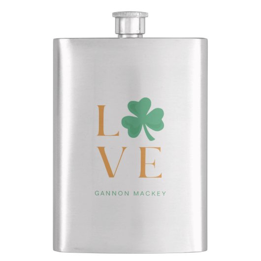 Irish Liebe Kleeblatt Chic Orange und Green Flachmann (Vorderseite)