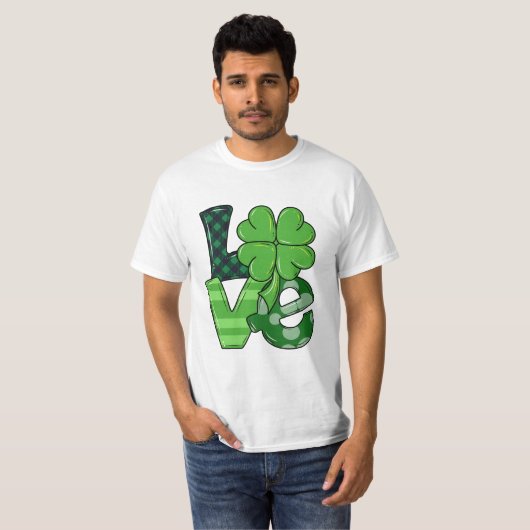 Irish Liebe Patrick's Day Kleeblatt Green Kariert T-Shirt (Vorne ganz)