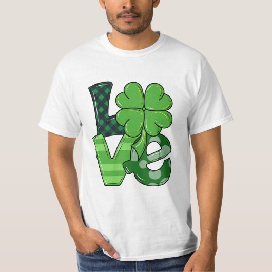 Irish Liebe Patrick's Day Kleeblatt Green Kariert T-Shirt (Vorderseite)