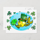 IRISH LUCK GOLDFISH mit Hut und Kleeblättern niedl Postkarte (Vorne/Hinten)
