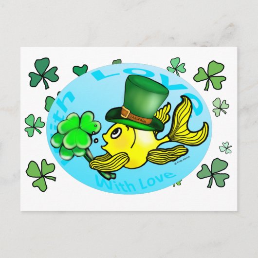 IRISH LUCK GOLDFISH mit Hut und Kleeblättern niedl Postkarte (Vorderseite)