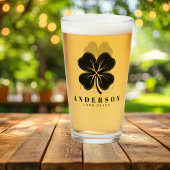 Irish Lucky Four Black Leaf Klee mit Name Pint Glas