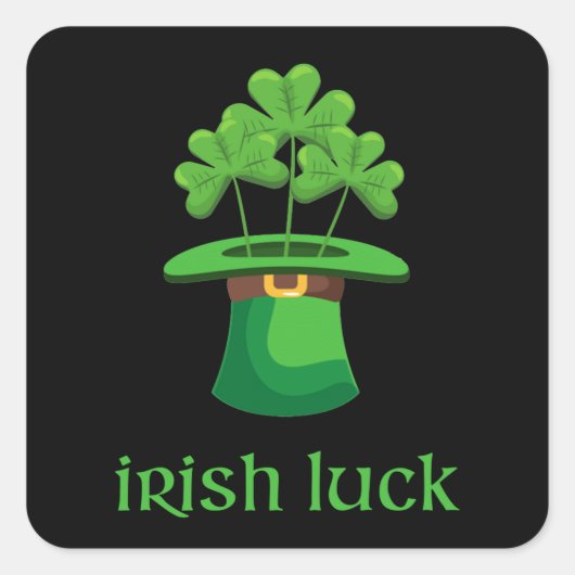 Irish Lucky Kleeblatt Clover Leprechaun Green Hat Quadratischer Aufkleber (Vorderseite)