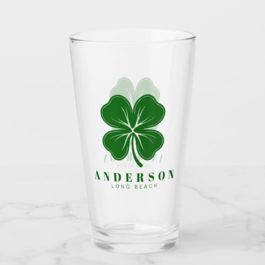 Irish Lucky Vier grünes Leaf Klee mit Name Pint Glas (Rückseite)