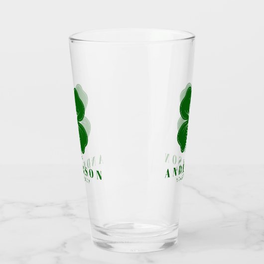 Irish Lucky Vier grünes Leaf Klee mit Name Pint Glas (Links)