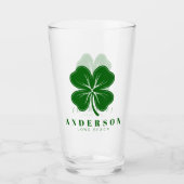 Irish Lucky Vier grünes Leaf Klee mit Name Pint Glas (Vorderseite)