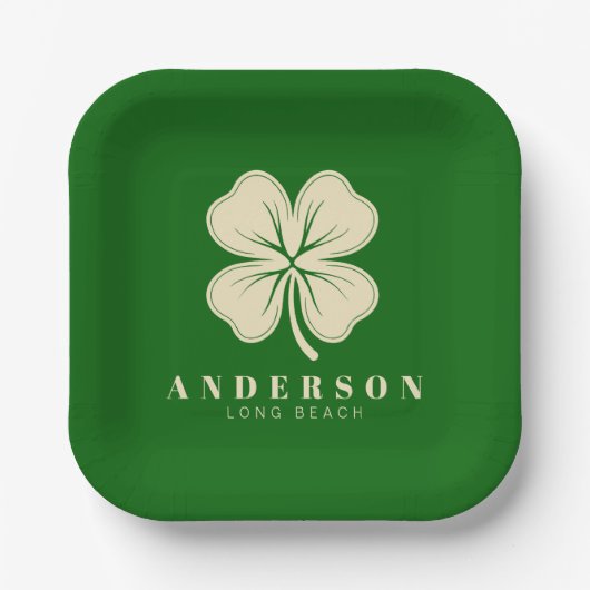 Irish Lucky Vierblättriges Kleeblatt mit dem Namen Pappteller (Vorderseite)