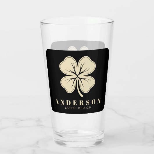 Irish Lucky Vierblättriges Kleeblatt mit Name Blac Glas (Rückseite)