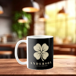 Irish Lucky Vierblättriges Kleeblatt mit Name Blac Kaffeetasse
