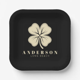 Irish Lucky Vierblättriges Kleeblatt mit Name Blac Pappteller