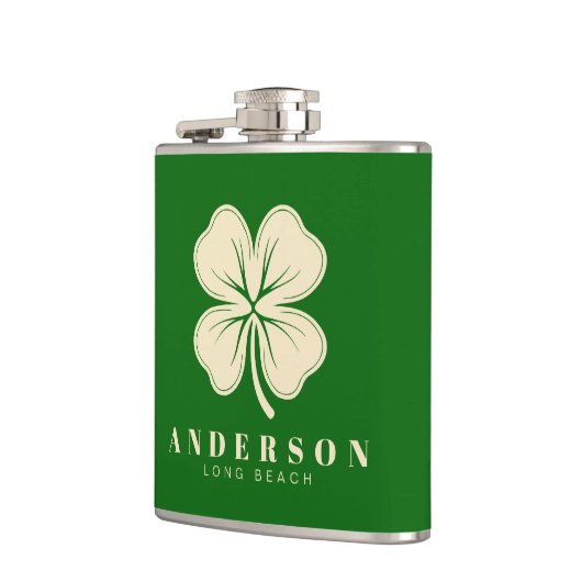 Irish Lucky Vierblättriges Kleeblatt mit Name Gree Flachmann (Links)