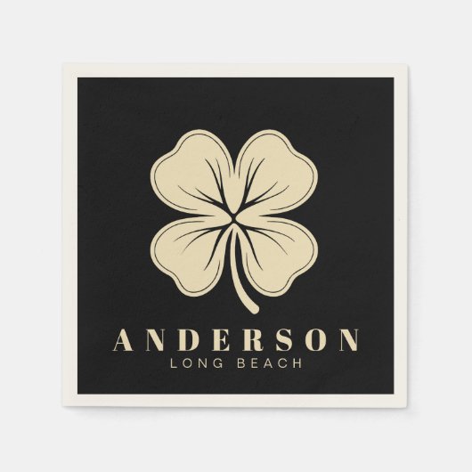 Irish Lucky Vierblättriges Kleeblatt | Name Black Serviette (Vorderseite)