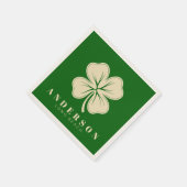 Irish Lucky Vierblättriges Kleeblatt | Name Green Serviette (Ecke)